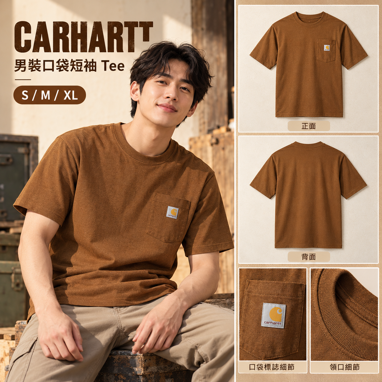 【預購】CARHARTT N102314 K87 口袋短袖上衣 (啡色)