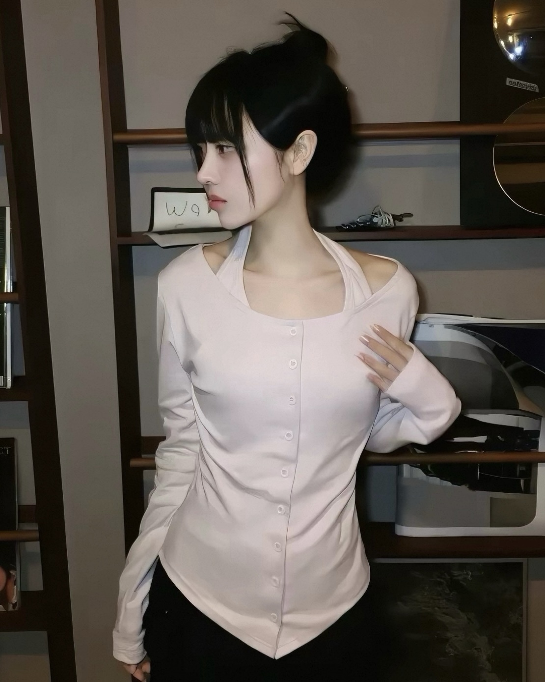 <韓國爆紅>SOUL'S COLOR Cindy 證件照 掛脖 顯瘦 露肩 假兩件 長袖 七色
