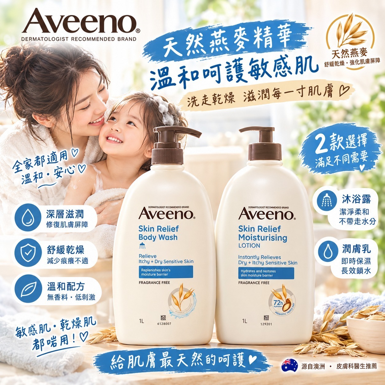Aveeno 天然燕麥高效舒緩系列1L*此貨品不包郵