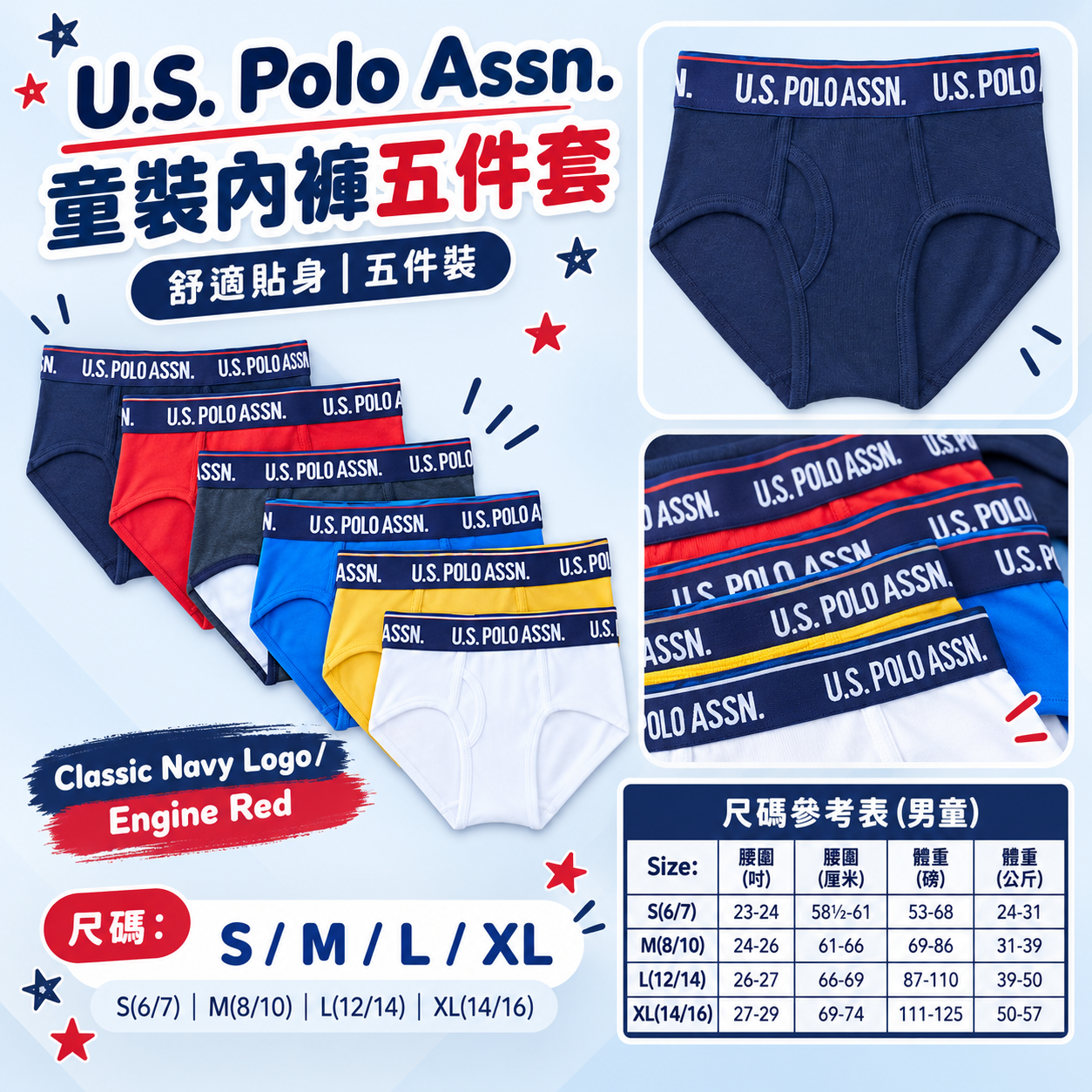 【預購】U.S. Polo Assn. N102318 男童款內褲 (5件套)