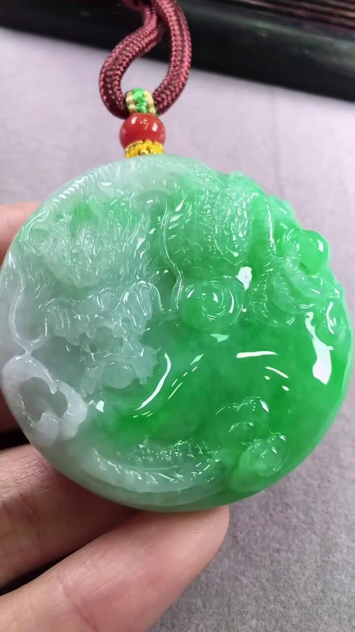 翡翠飄陽綠霸王龍 (49.2mm直徑),天然翡翠A玉, 緬甸玉, Jade, Jadeite