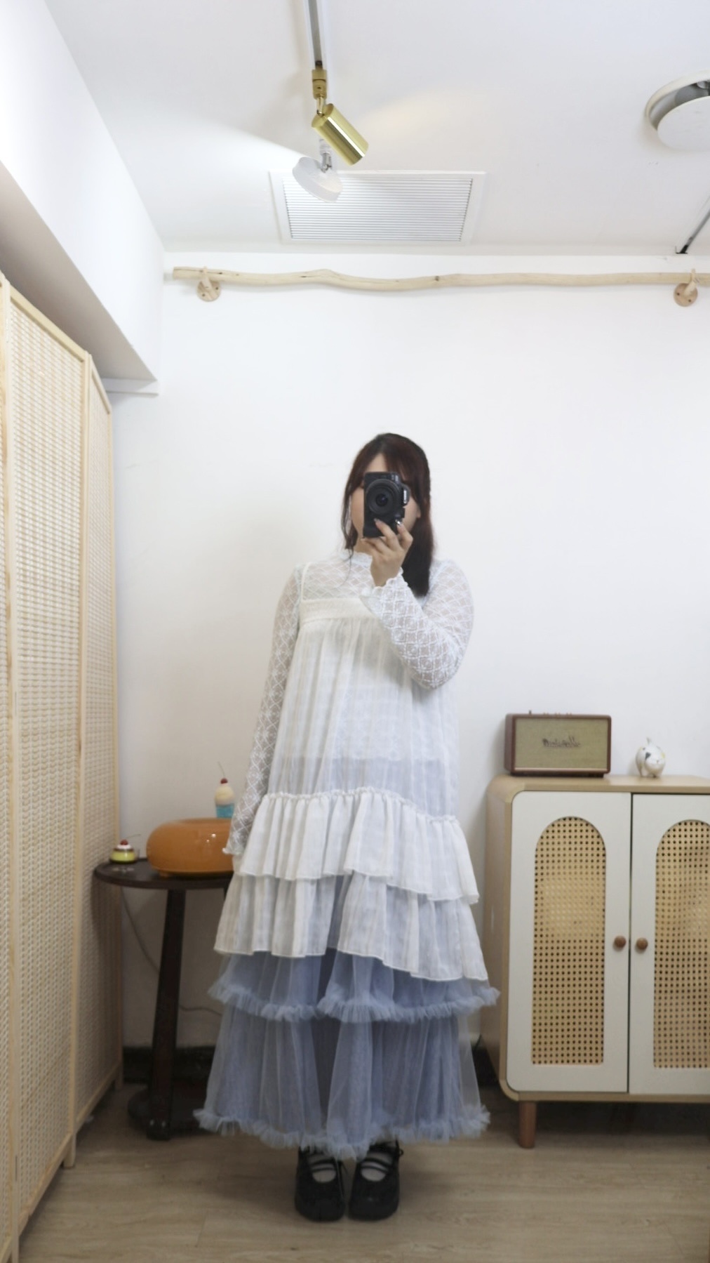 格紋橡筋花邊外搭