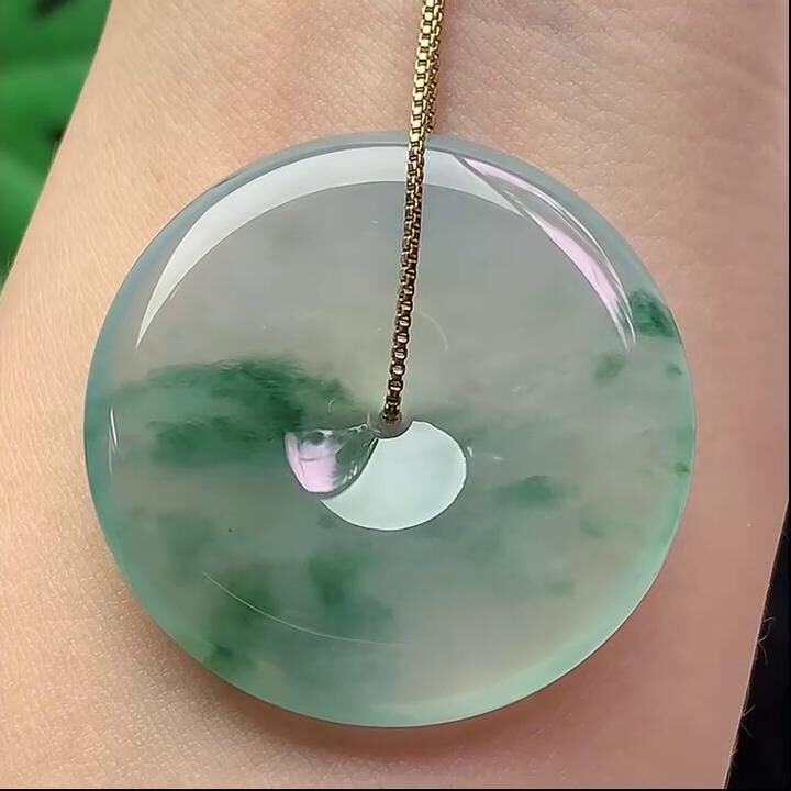 翡翠老坑冰種飄花平安扣 (35.7mm直徑),天然翡翠A玉, 緬甸玉, Jade, Jadeite