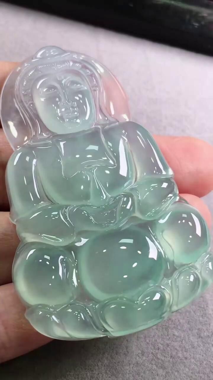 翡翠玻璃種正裝觀音,天然翡翠A玉, 緬甸玉, Jade, Jadeite