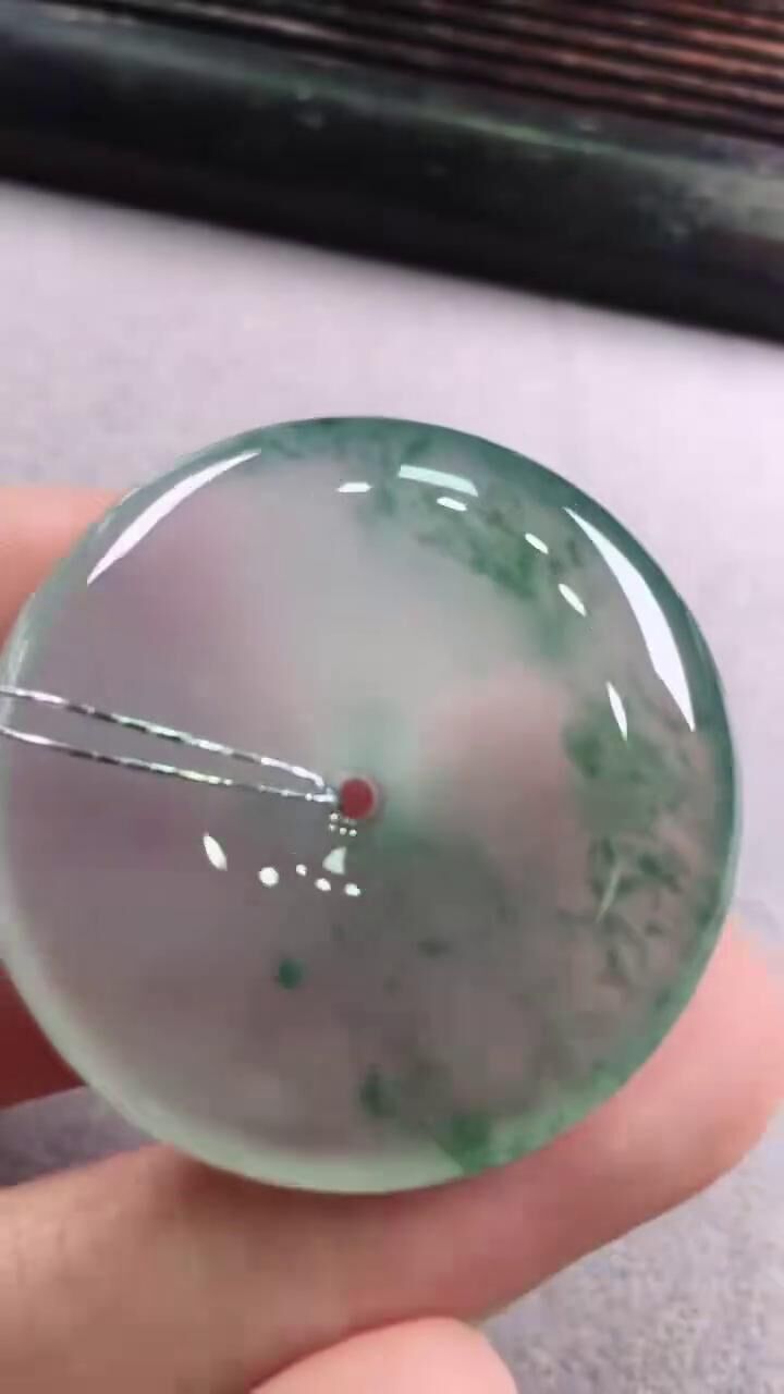 翡翠玻璃種飄花平安扣 (31.9mm直徑),天然翡翠A玉, 緬甸玉, Jade, Jadeite