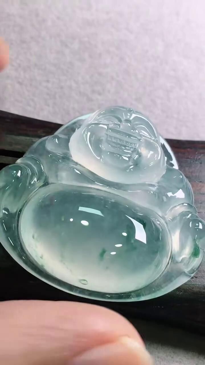 翡翠玻璃種飄花佛公,天然翡翠A玉, 緬甸玉, Jade, Jadeite