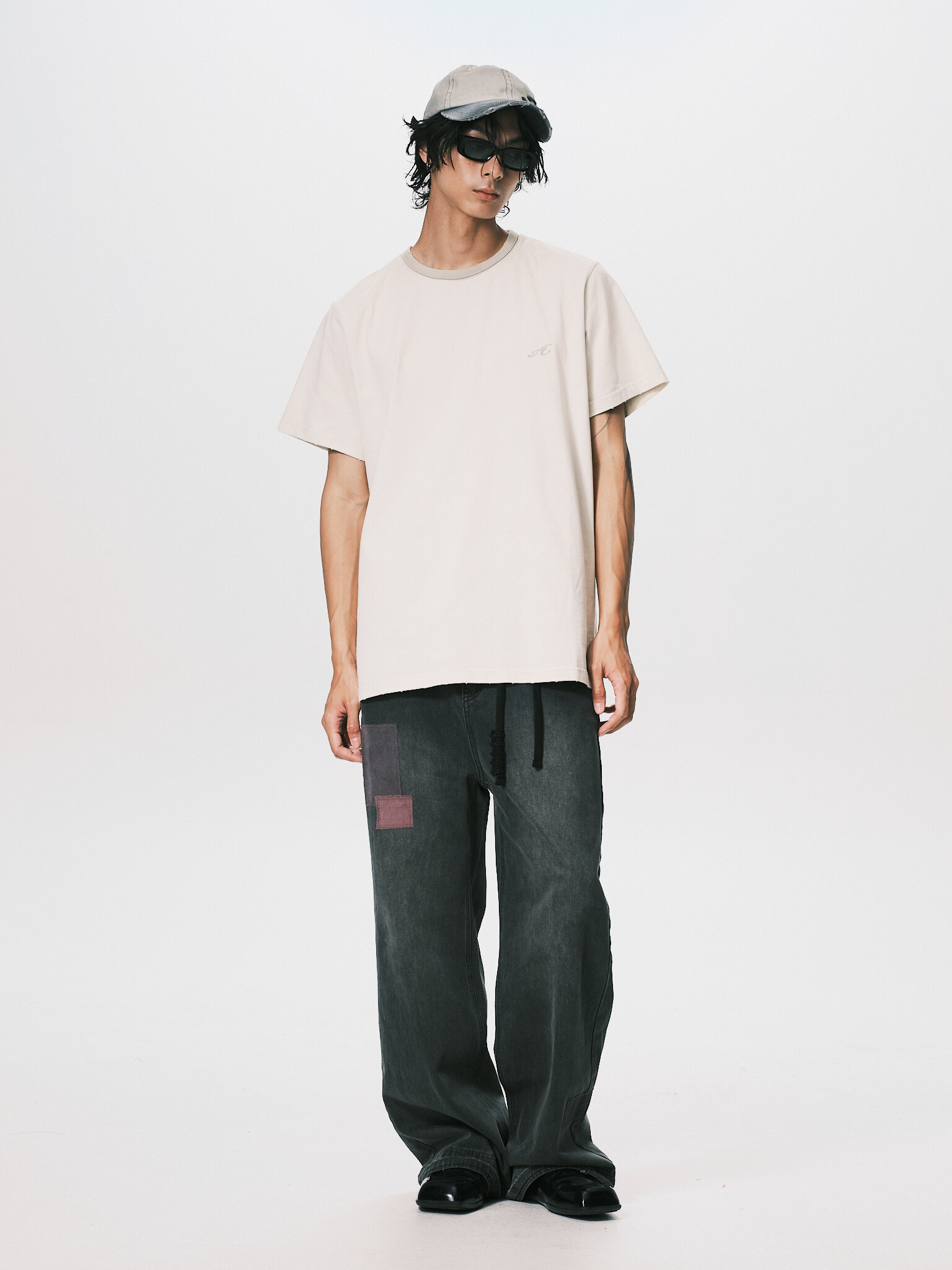 ANOWHEREMAN｜Contrast Collar Oversized Tee (Off White)