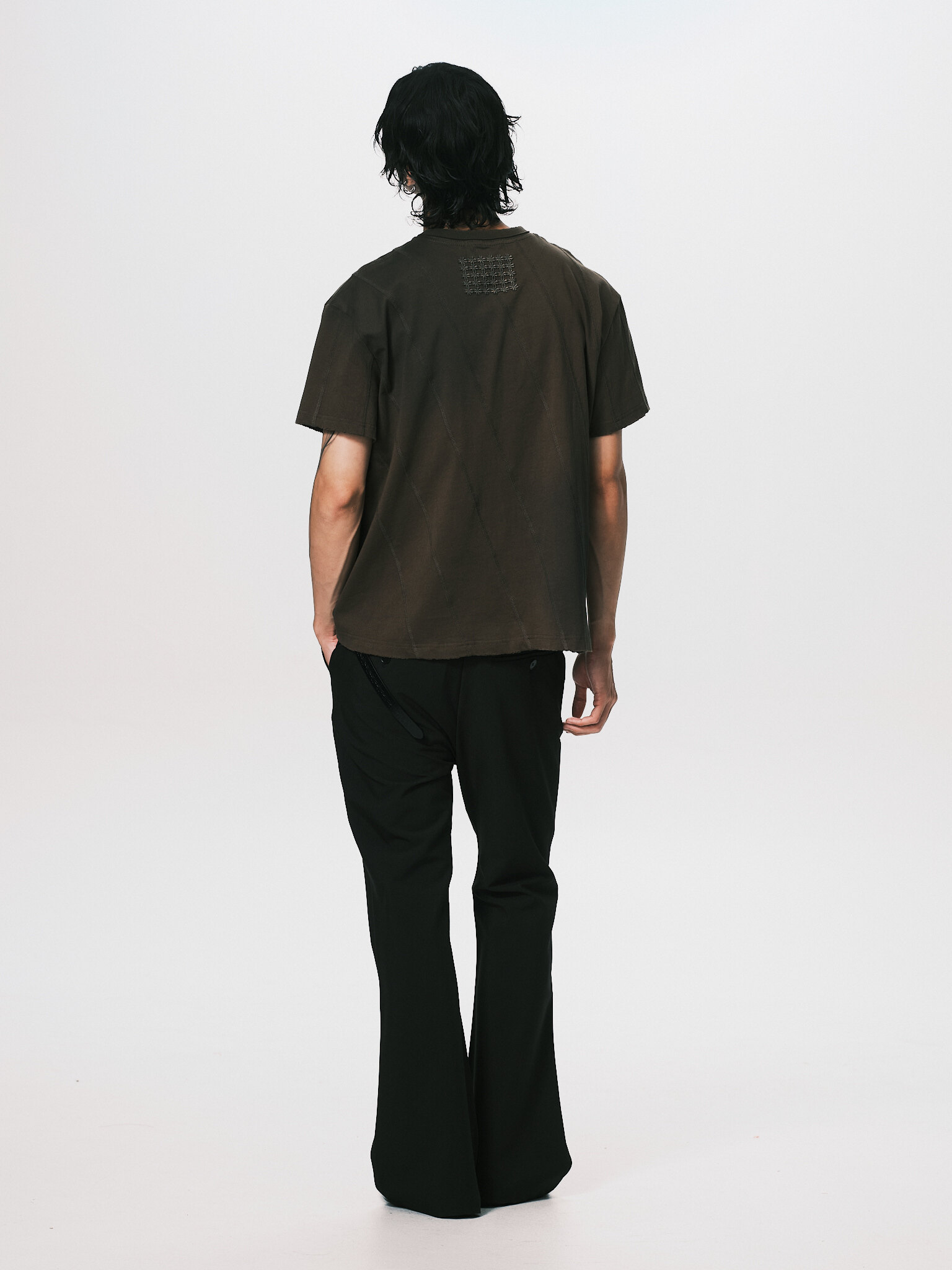 ANOWHEREMAN｜Diagonal Cut Print Tee (Olive)