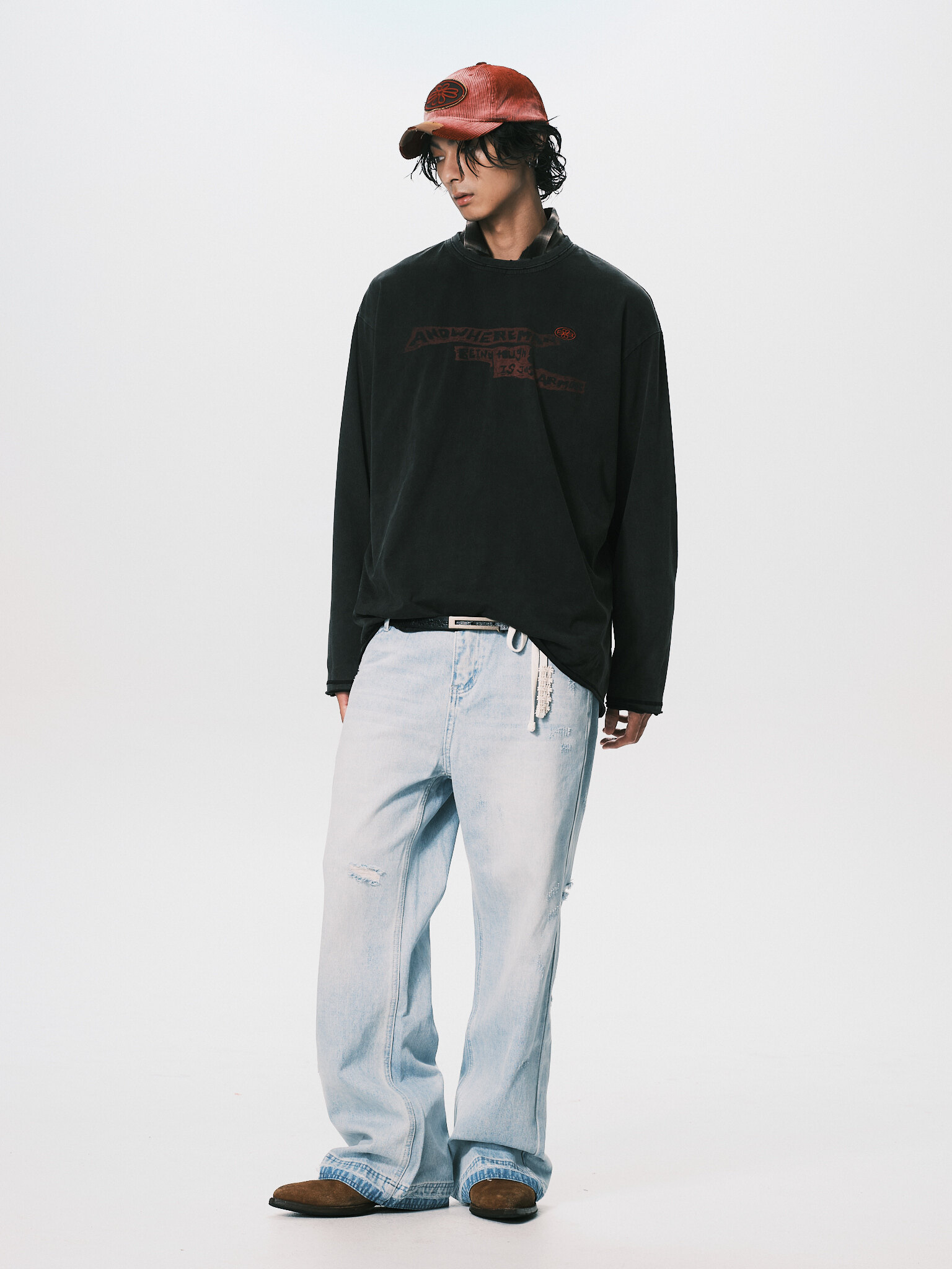 ANOWHEREMAN｜Washed Oversized Graphic Tee (Black)