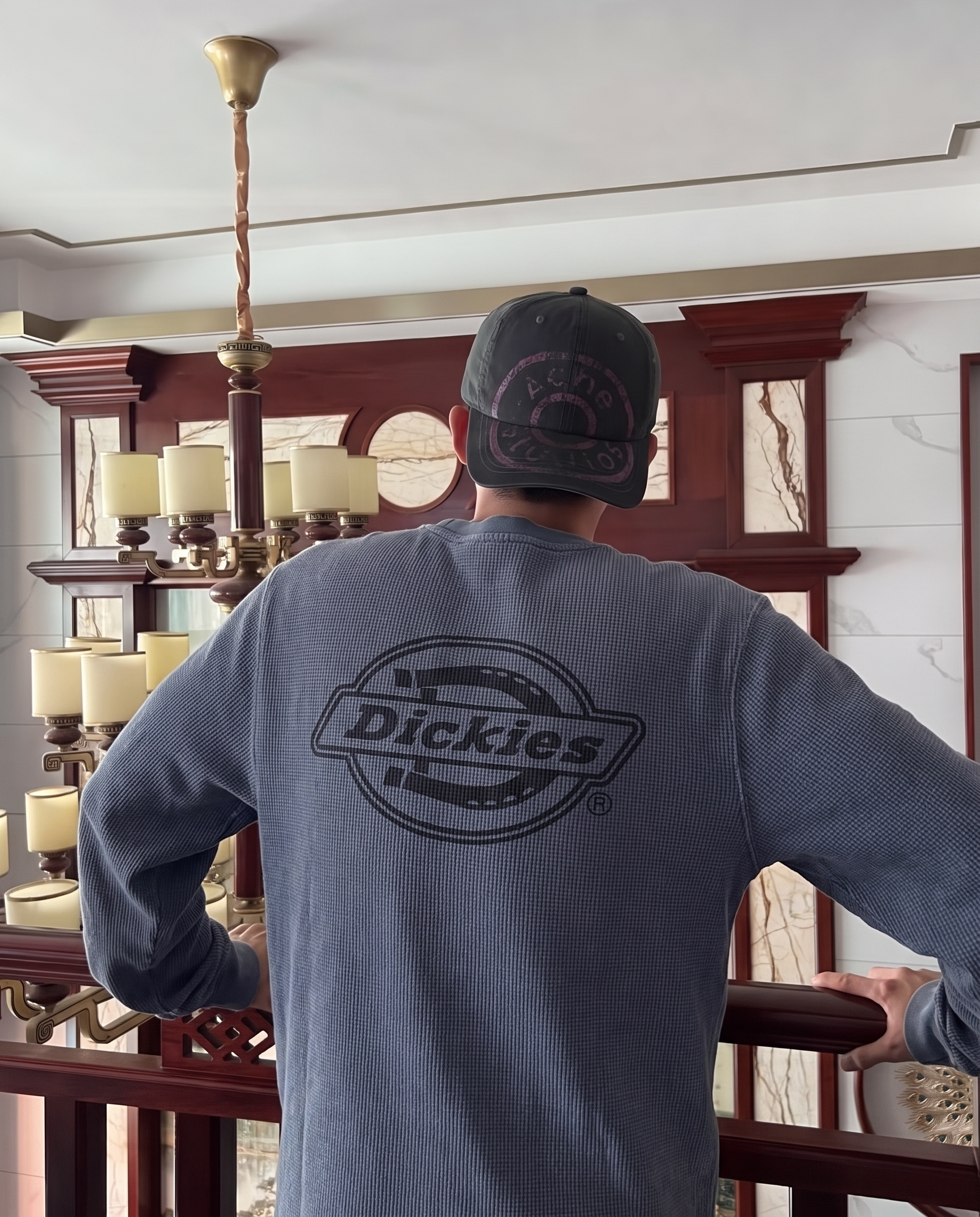 韓國 Dickies 復古 背面 Logo 水洗 華夫格紋 長袖 三色