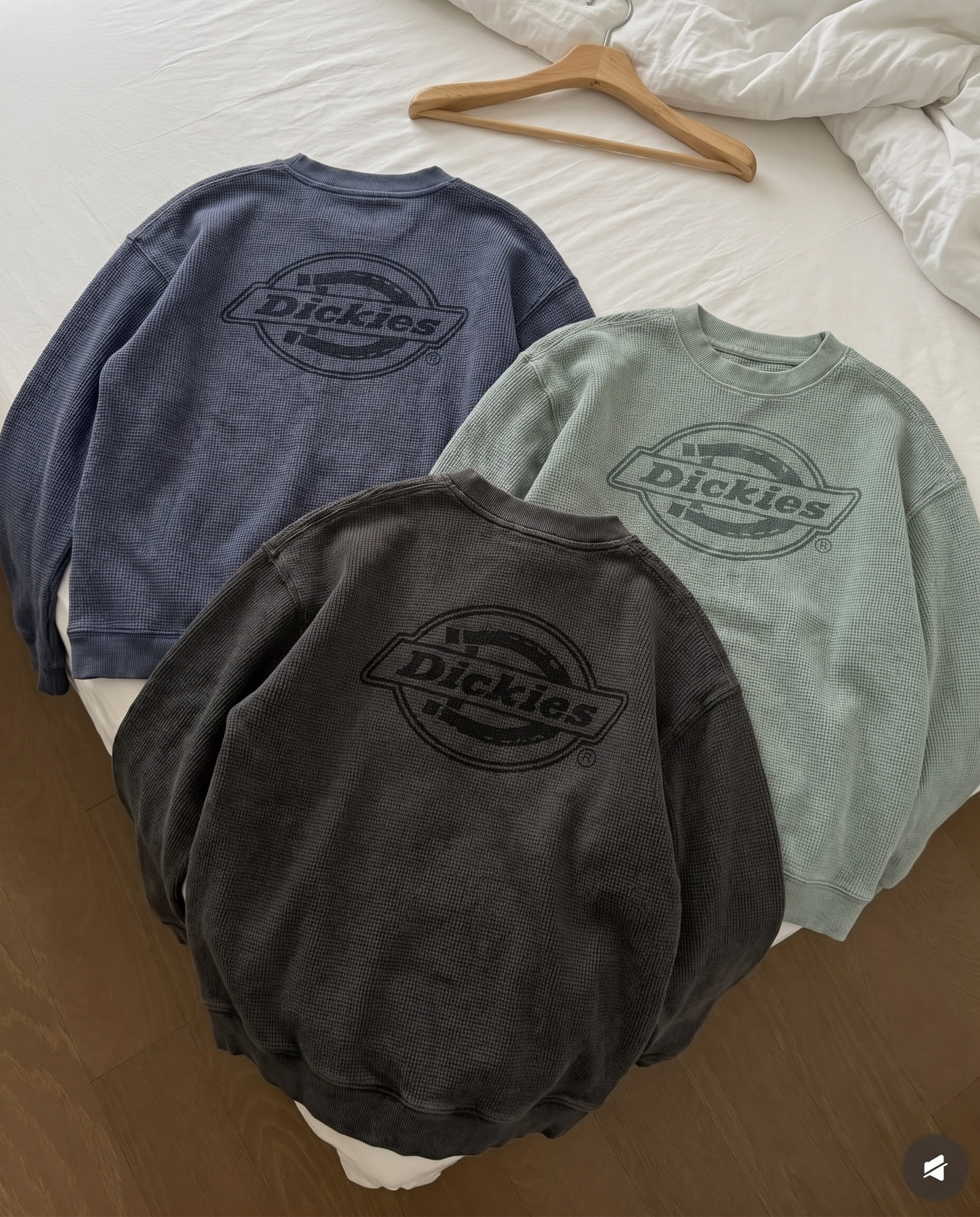 韓國 Dickies 復古 背面 Logo 水洗 華夫格紋 長袖 三色