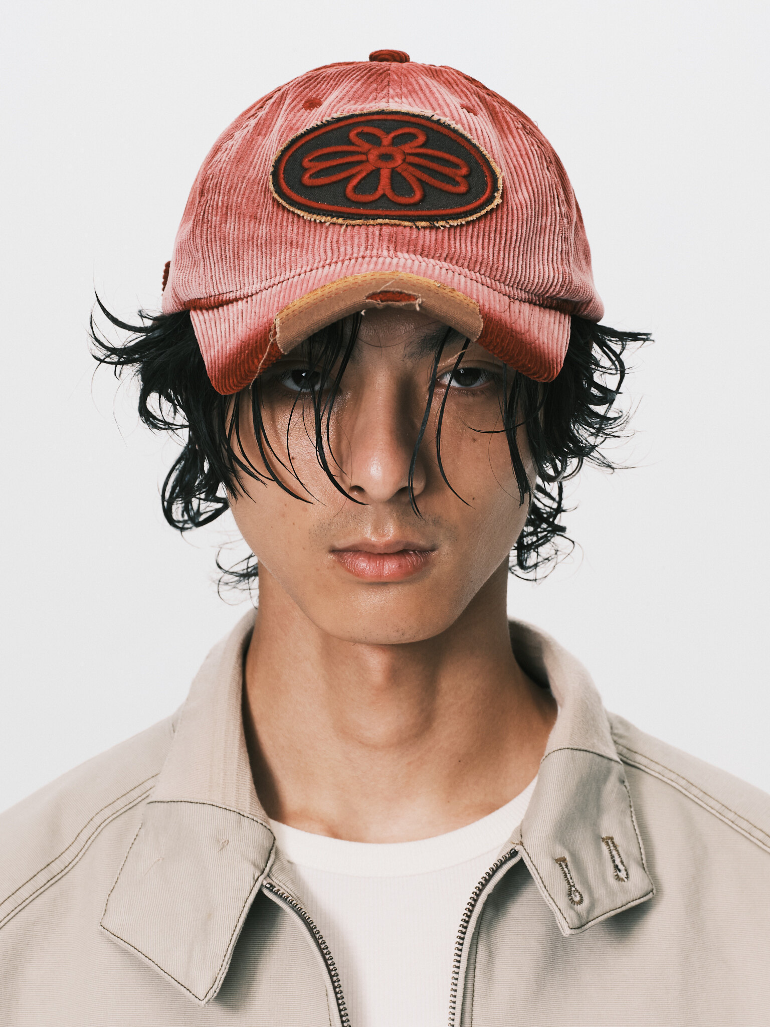 ANOWHEREMAN｜Patched Corduroy Cap (Red)