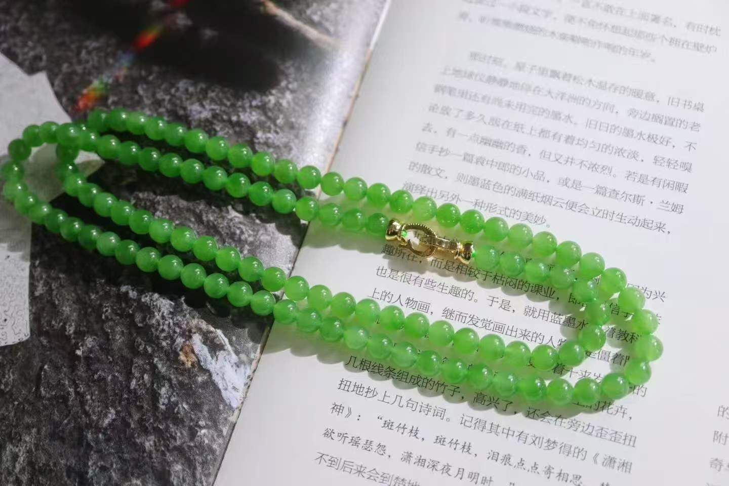 和田玉碧玉蘋果綠珠串項鏈 (6mm直徑),天然和田玉軟玉