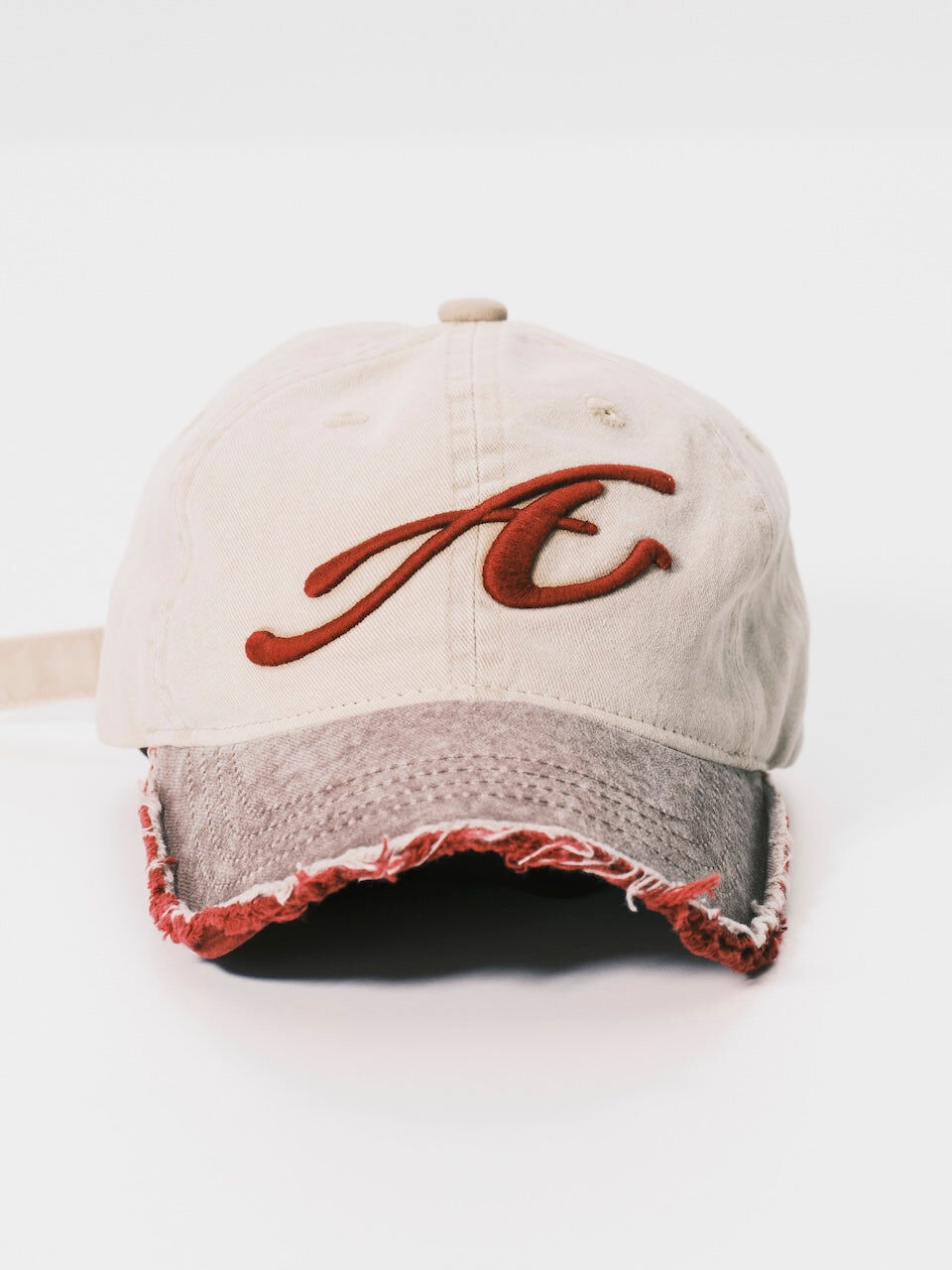 ANOWHEREMAN｜Frayed Brim Cap (Beige/Red)
