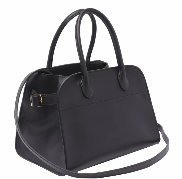 The Row Margaux 10 Top Handle Bag in Black Saddle Leather with Gold Hardware 黑色馬鞍皮金扣手袋