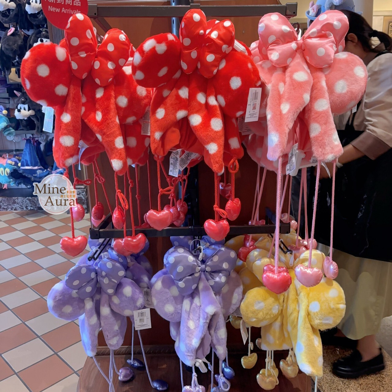 米妮 Minnie 點點 立體耳朵 蝴蝶結 造型 保暖 帽 帽子 -上海迪士尼樂園