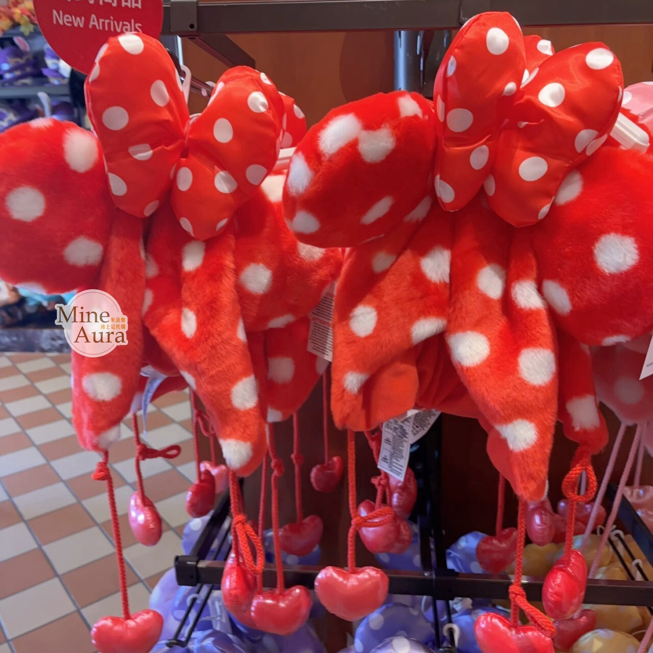 米妮 Minnie 點點 立體耳朵 蝴蝶結 造型 保暖 帽 帽子 -上海迪士尼樂園