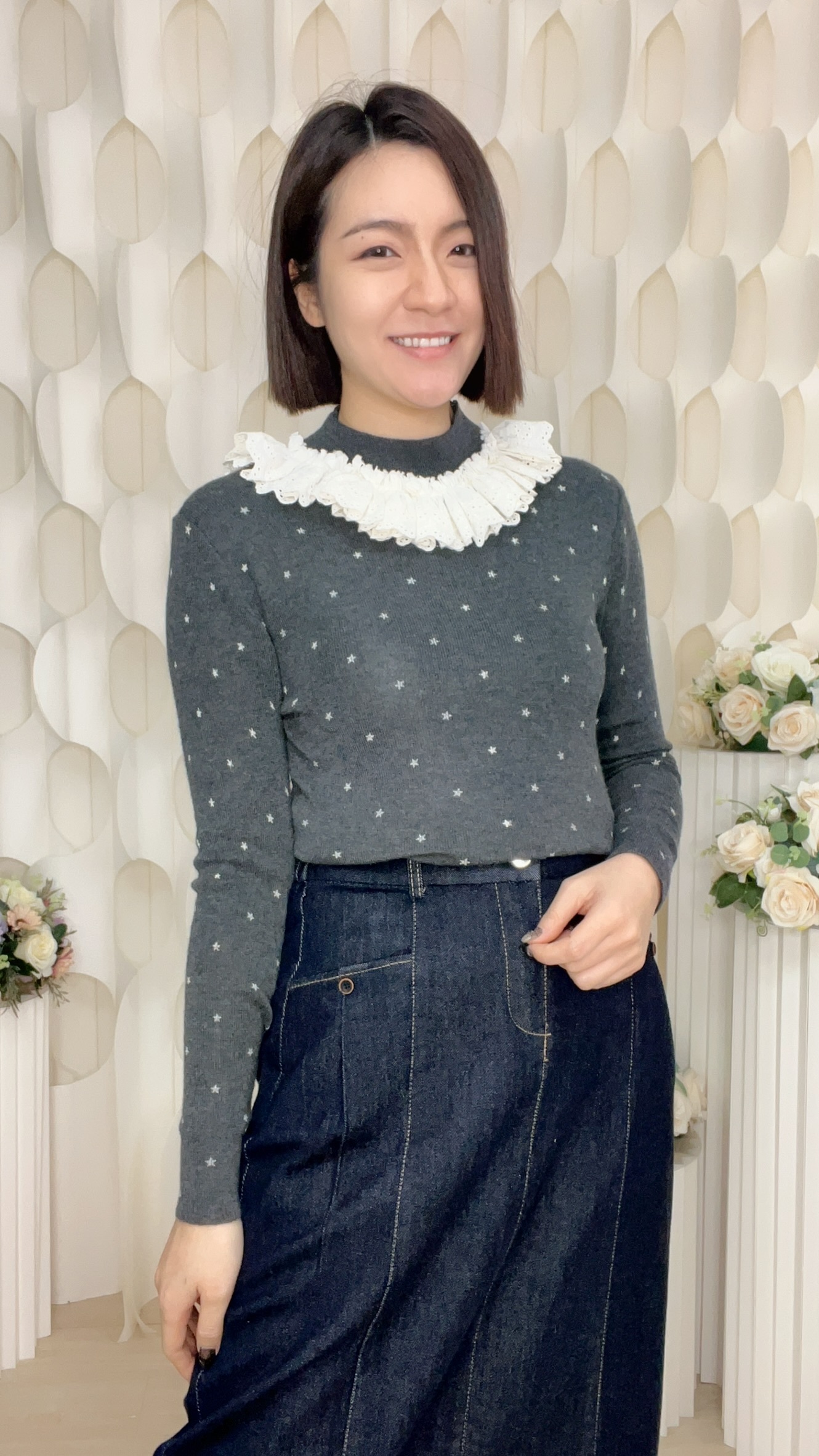 高質娃娃領星星針織上衣 (胸36-44 腰32-42 長22吋) #26194 #1023clo