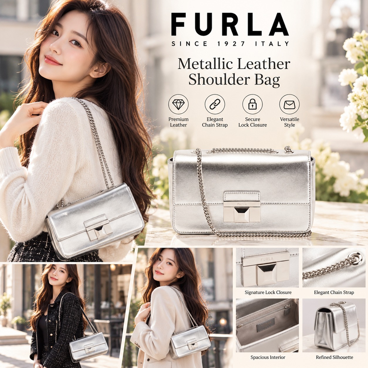 【直播】Furla LX1022212 鏈條斜孭袋 (銀色)