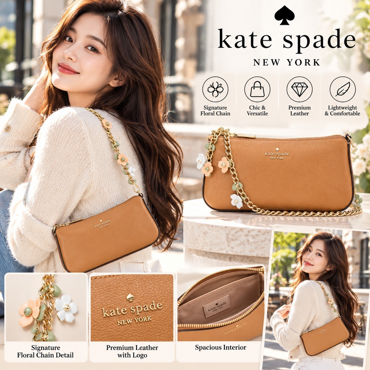 【直播】Kate Spade LX1022219 斜孭袋 (淺啡色)