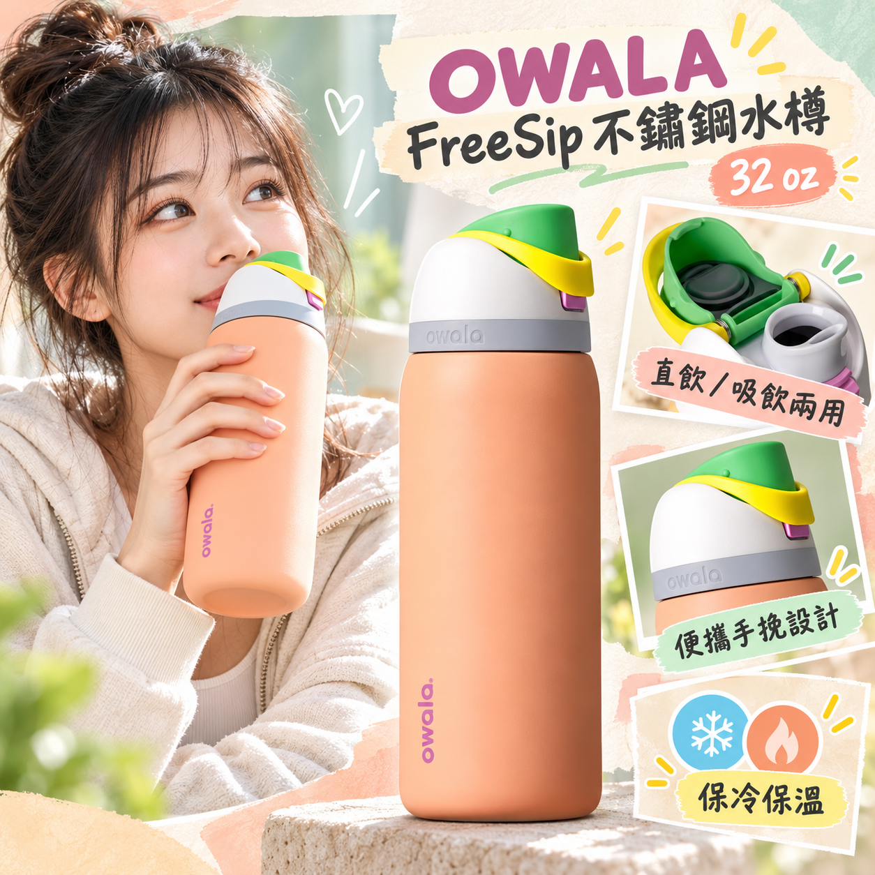【預購】Owala N102403 FreeSip 不鏽鋼水樽 (橙色/946ml)
