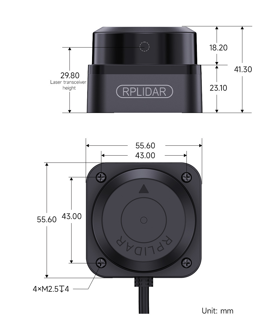 Slamtec RPLIDAR C1 360° 雷射光達 外觀尺寸圖