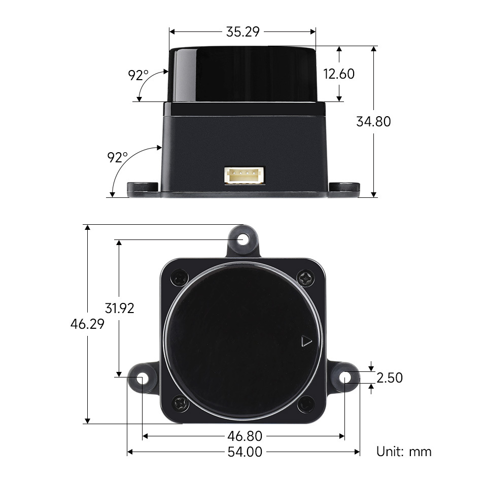 Waveshare STL27L DTOF 雷射光達 外觀尺寸圖