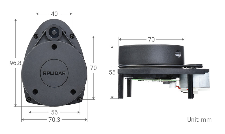 Slamtec RPLIDAR A1 360° 雷射測距光達 外觀尺寸圖