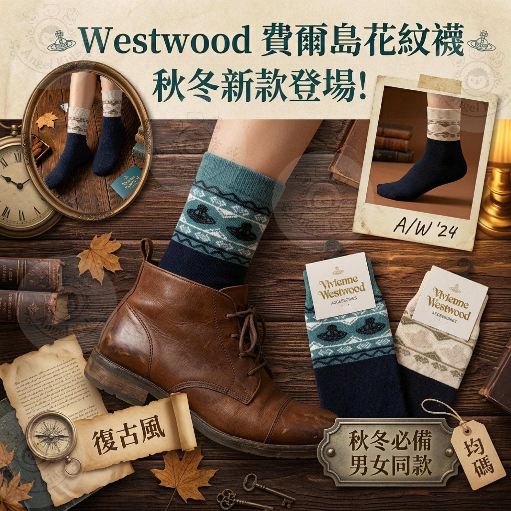 Westwood 費爾島花紋羊絨襪 十月團