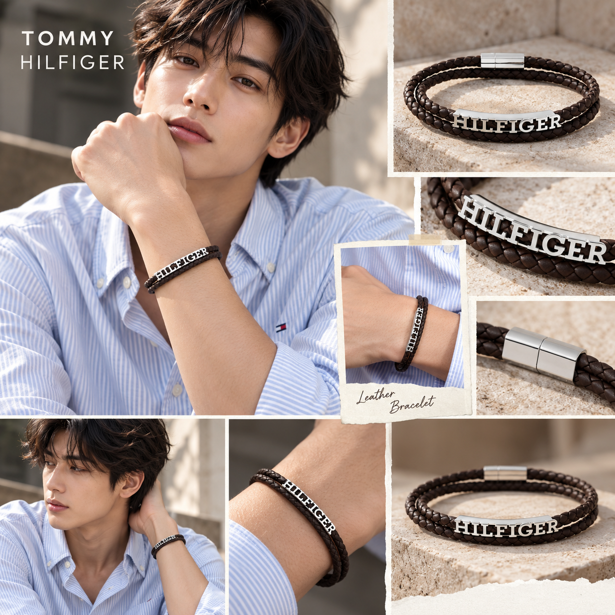 【預購】Tommy Hilfiger N102419 皮革编織雙層手鍊