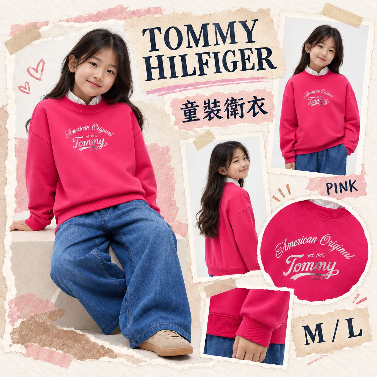 【預購】Tommy Hilfiger N102421 童裝衛衣 (桃紅色)