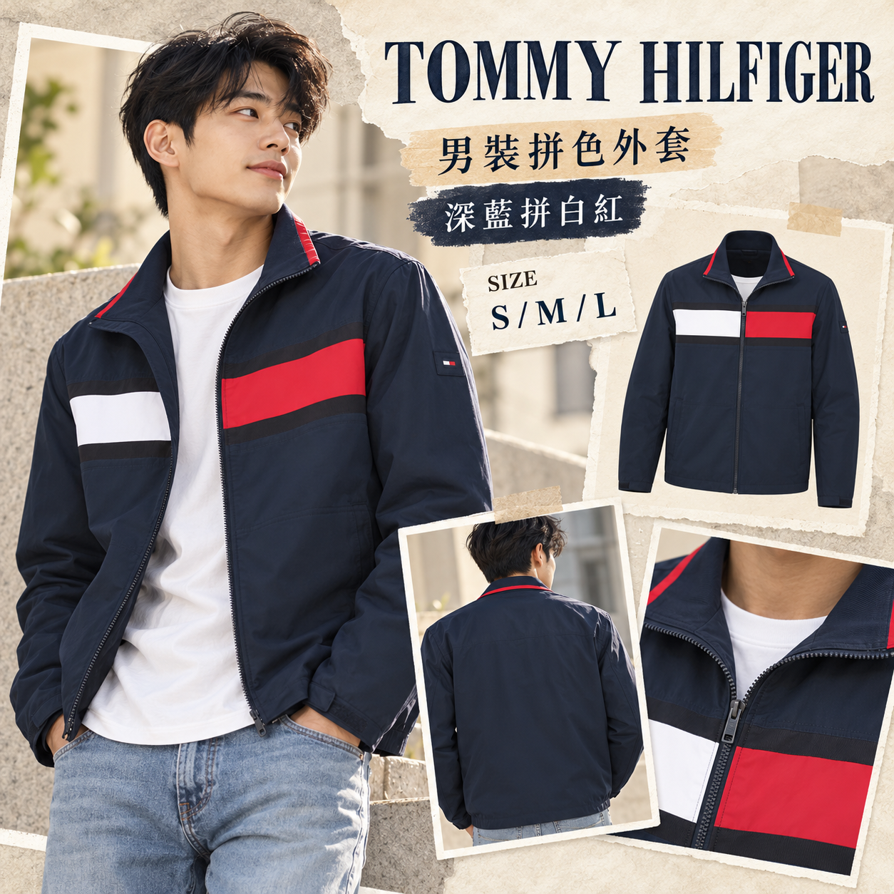 【預購】Tommy Hilfiger N102422 男裝拼色外套 (深藍色)