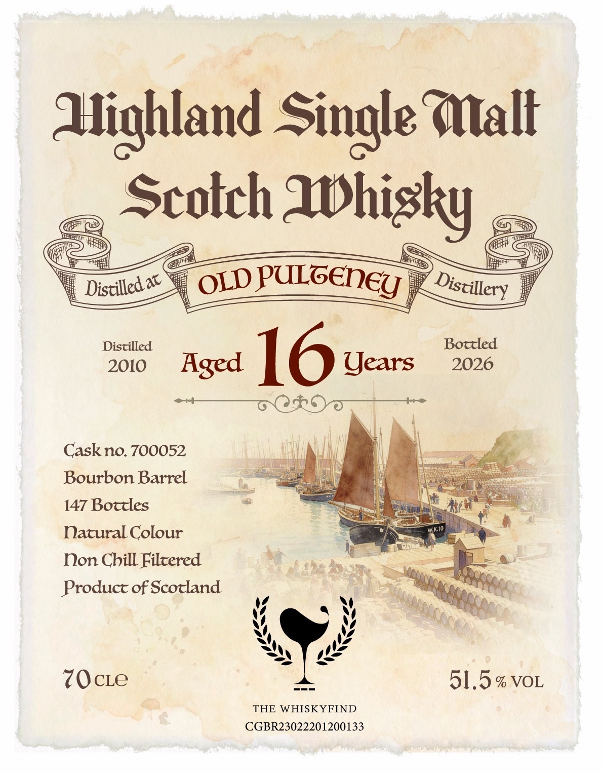 Old Pulteney 2010/2026 16YO Bourbon Barrel 51.5% The Whiskyfind《不朽之歌 - 第二十七章》預計11月初到貨