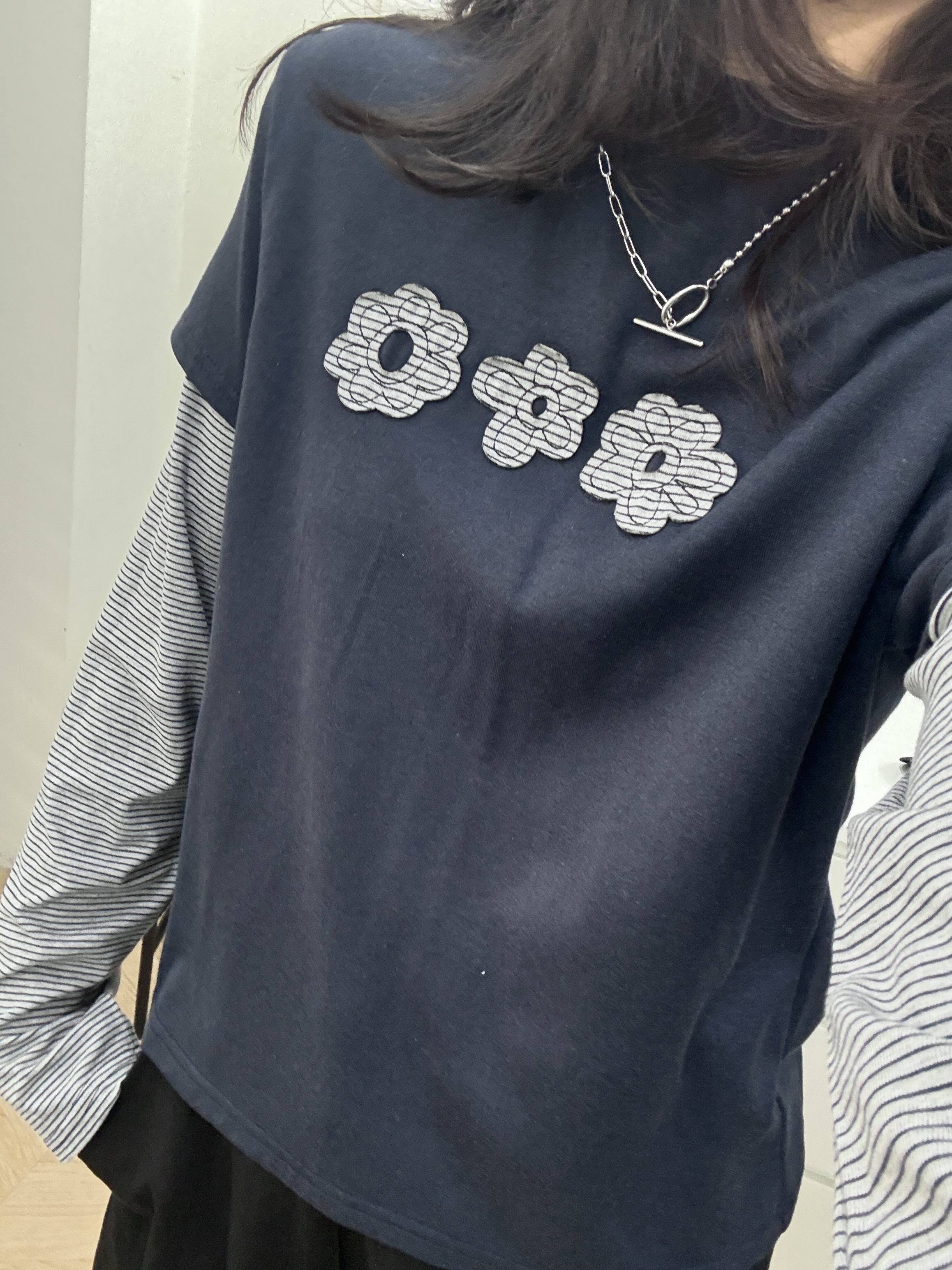 條紋拼接花朵上衣*2色