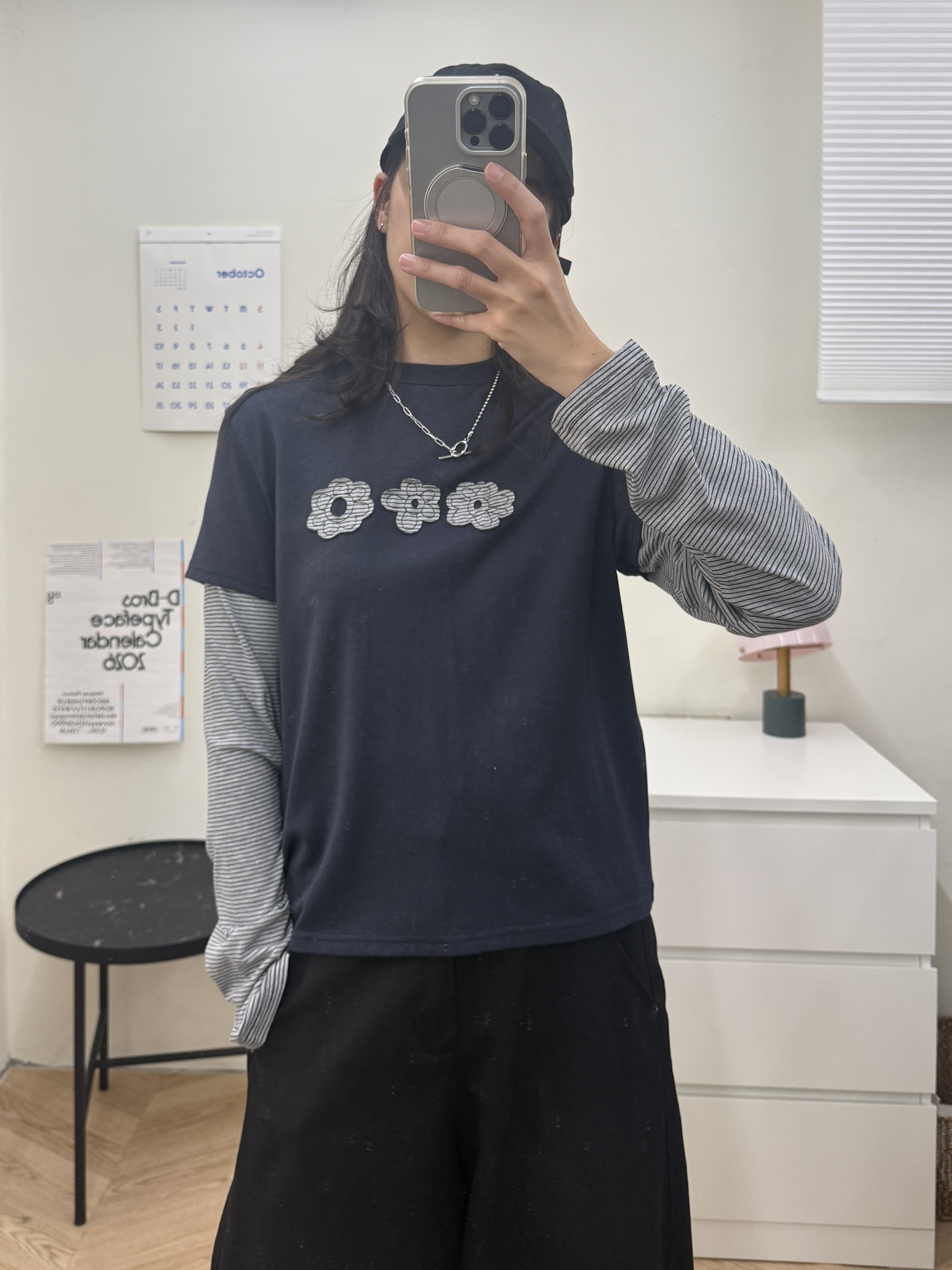 條紋拼接花朵上衣*2色