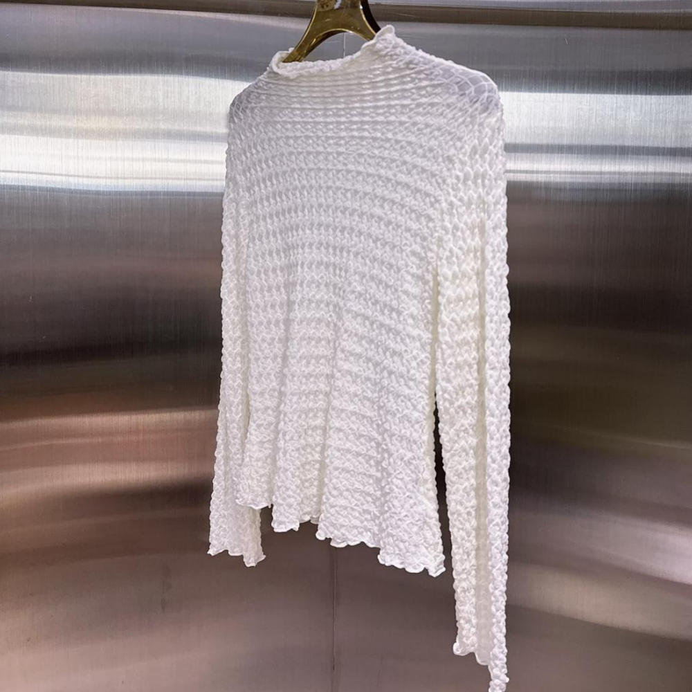 TOP-CCG1024-017 米白泡泡壓皺雪紡 (A17)