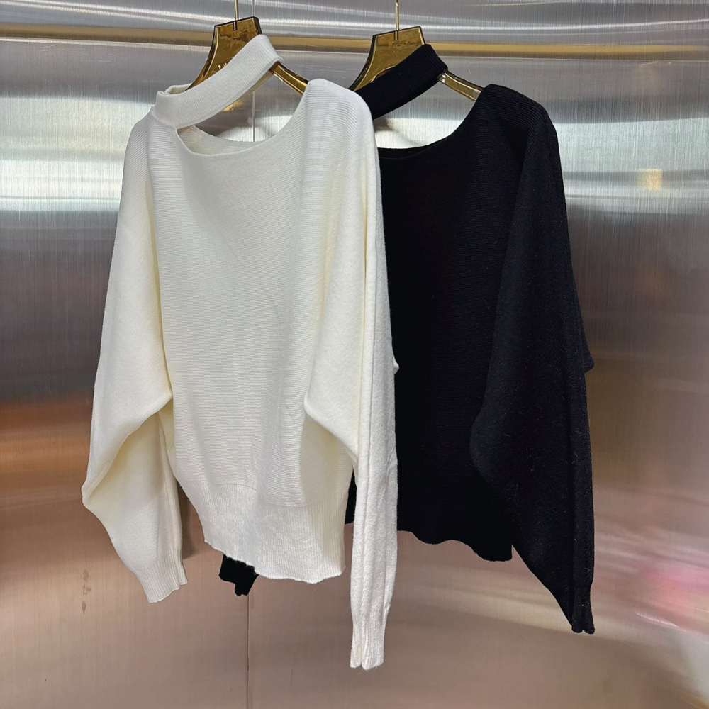 TOP-CCG1024-039 Choker設計針織上衣 (A39白/B39黑)