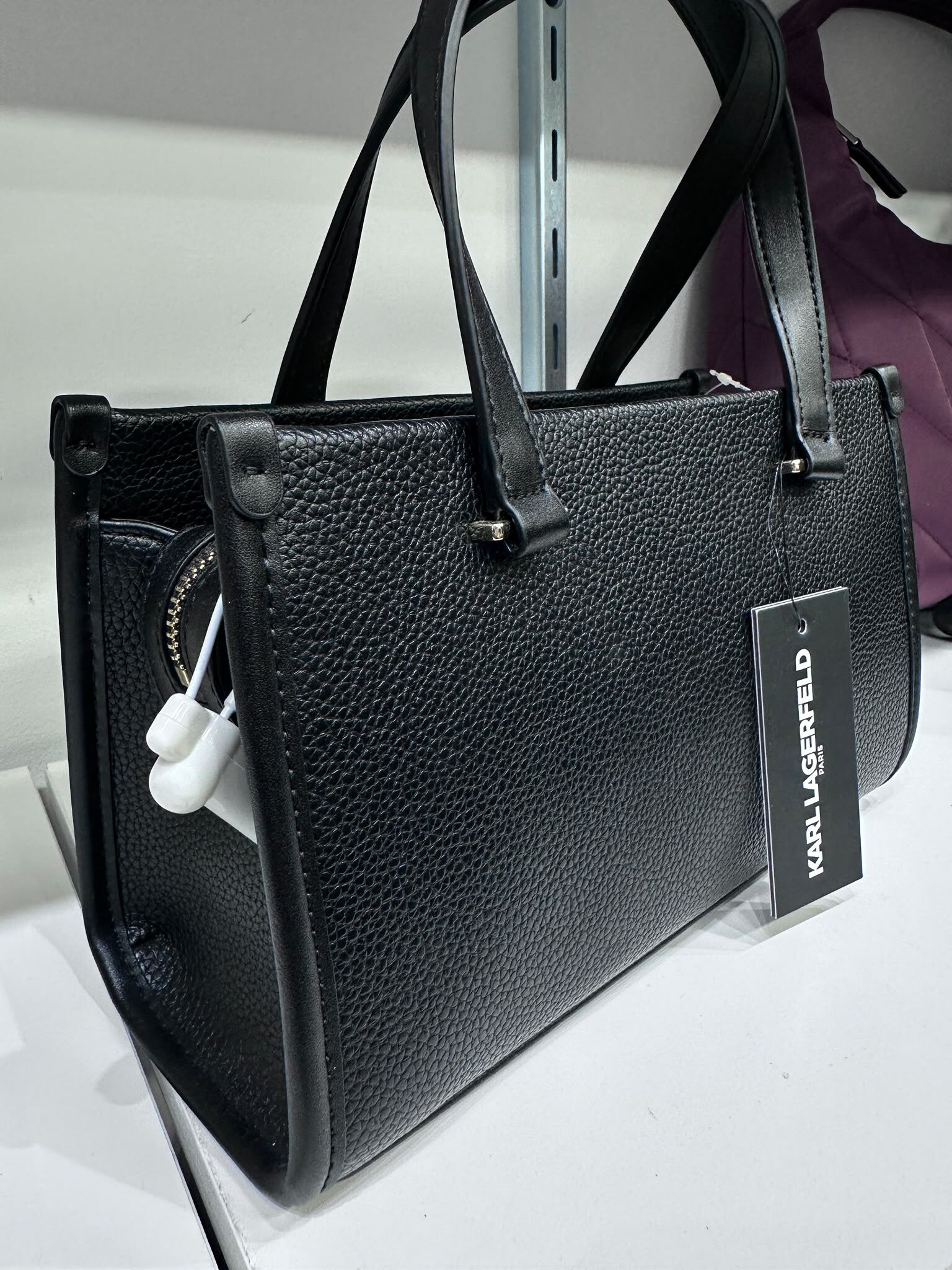 WX75 KL 黑色手挽斜背包 老佛爺貓貓巴黎鐵塔 圖案 Zyla Satchel Bag