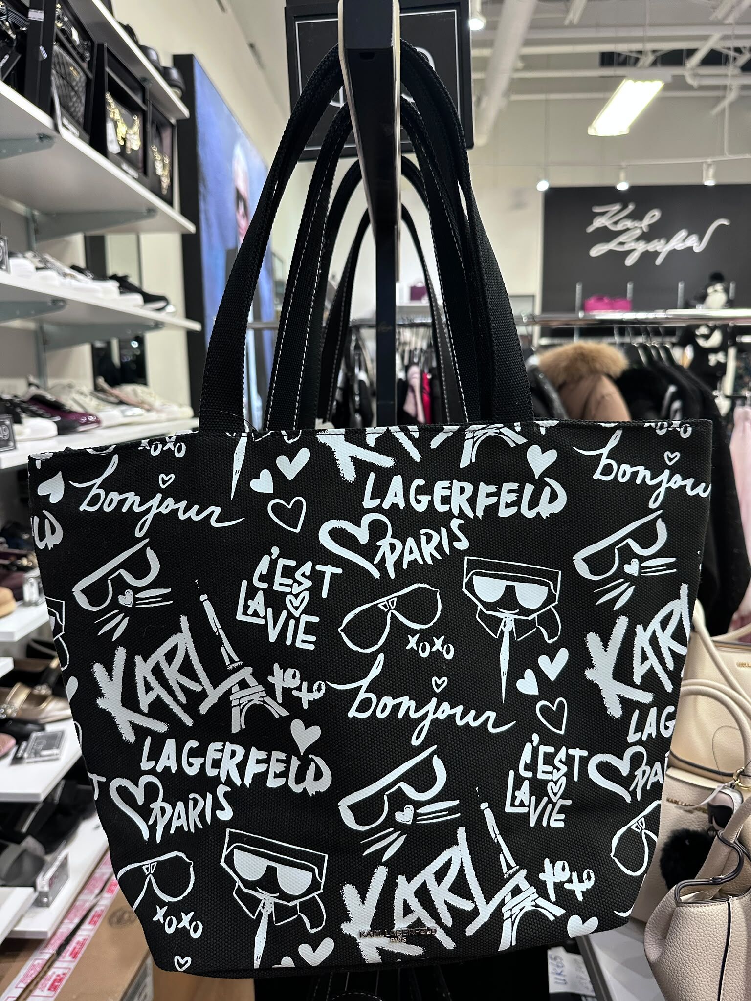 WX78 KL 黑色塗鴉帆布Tote袋  Cannes Canvas Tote