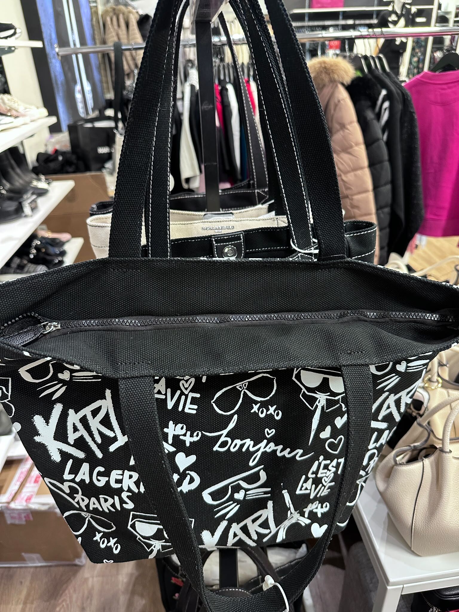 WX78 KL 黑色塗鴉帆布Tote袋  Cannes Canvas Tote