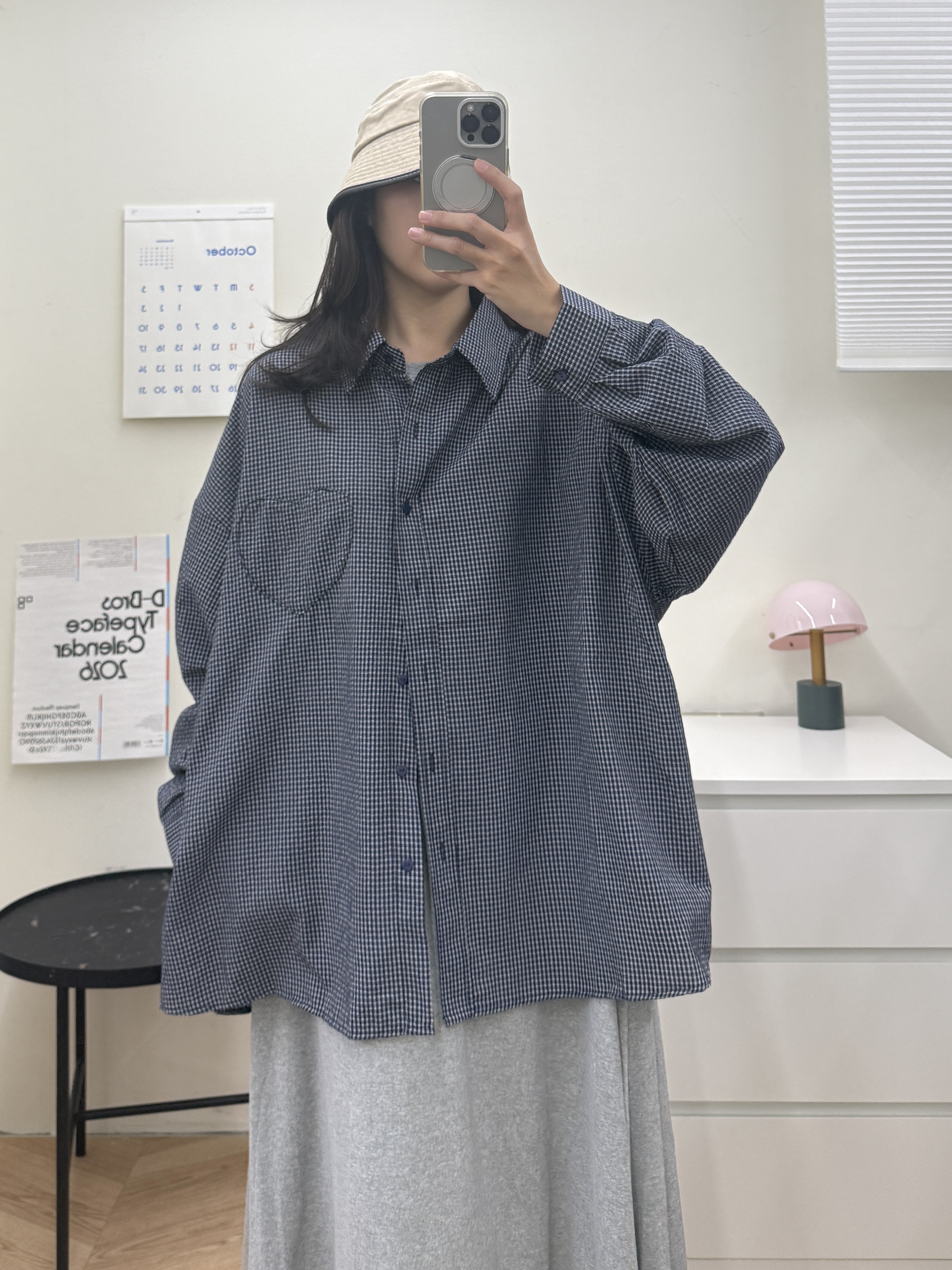 愛心口袋落肩格紋襯衫*3色