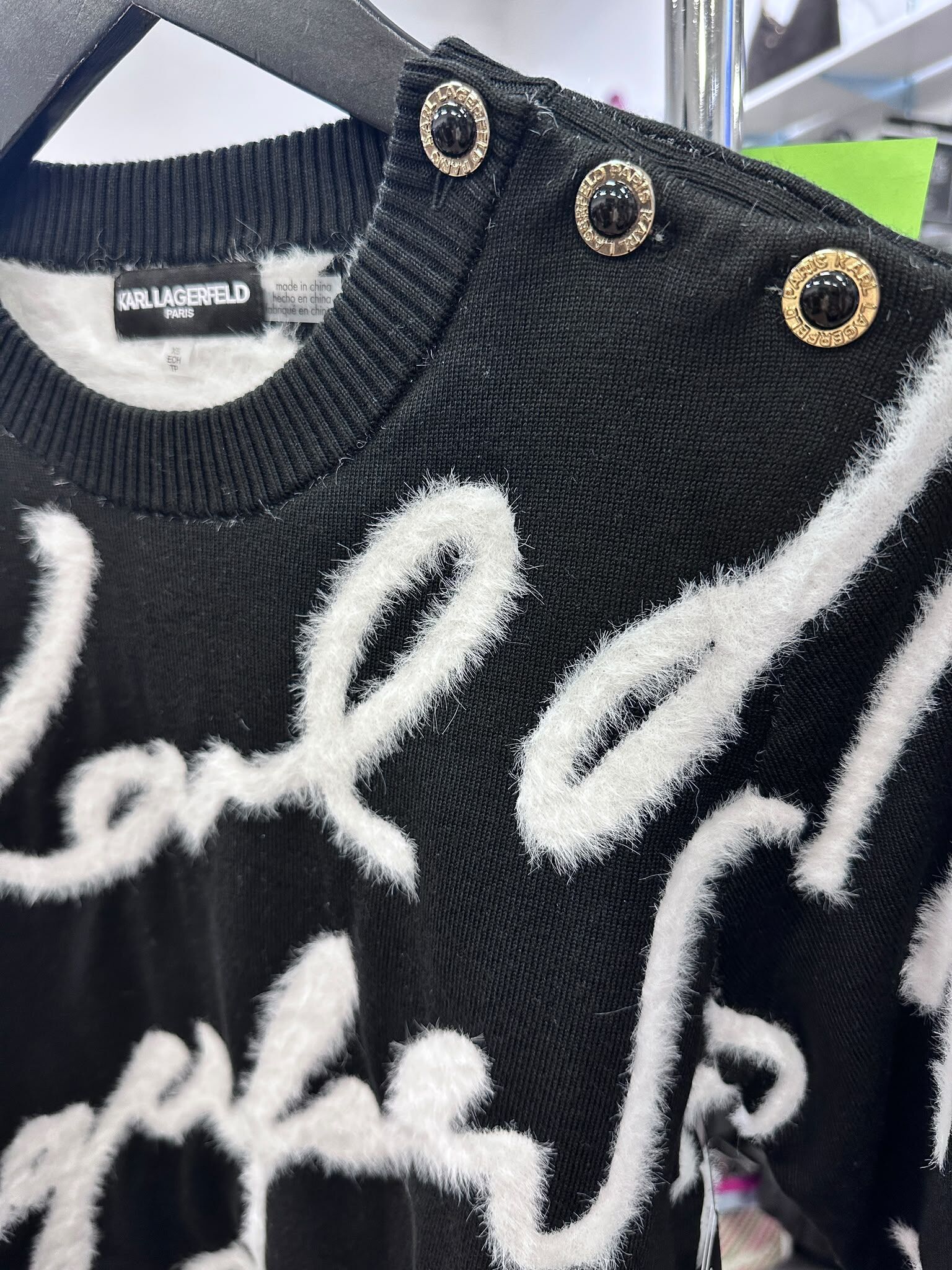 WX34 KL 白色logo 黑色長袖厚身針織衫 Long Sleeve Karl Script Print Sweater