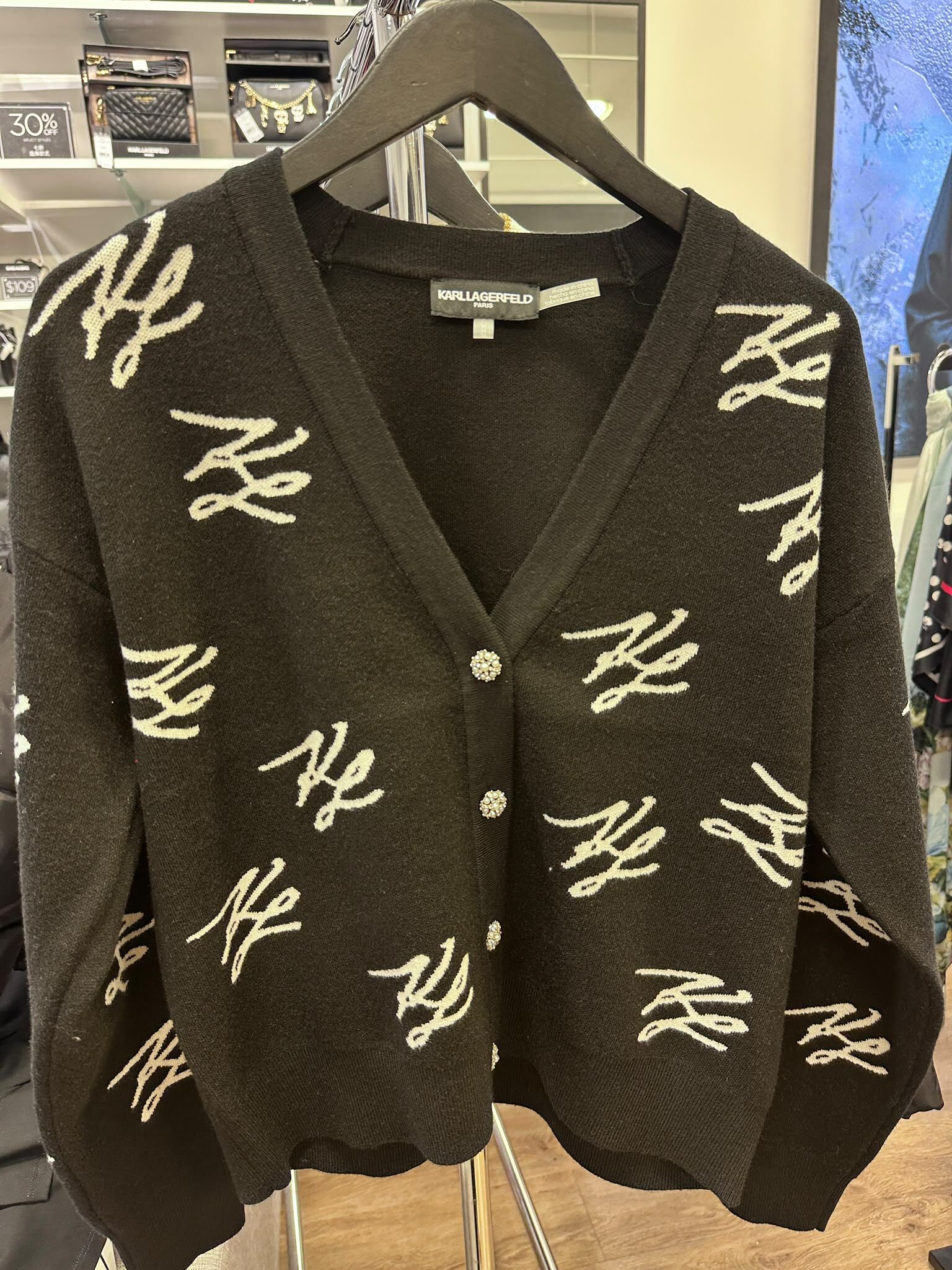 WX41 KL 白色logo 黑色開胸針織外套 Scripted Logo Print Cardigan