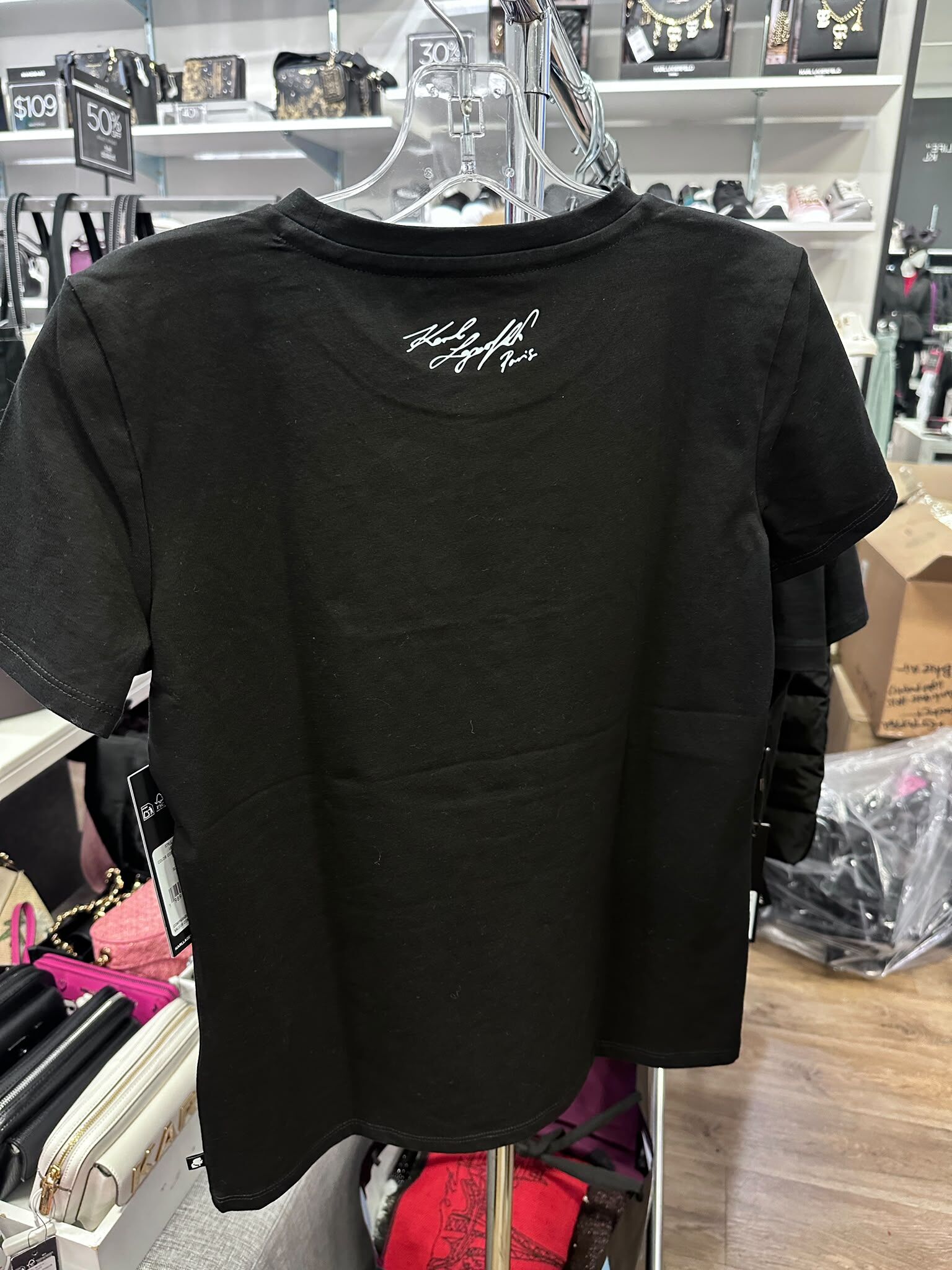 WX61 KL 白色貓貓圖案 黑色短袖衫 Choupette Chain Link Tee