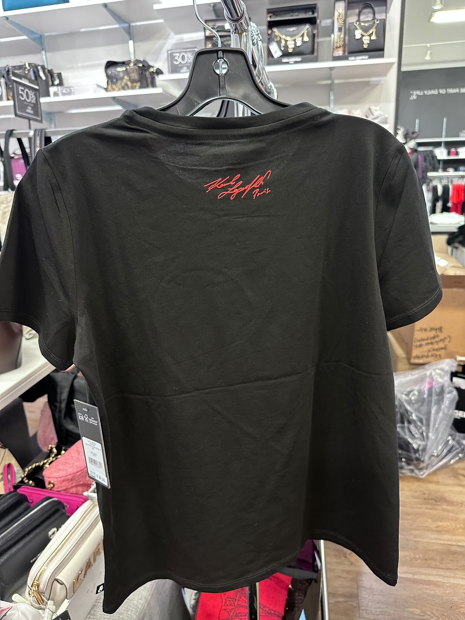 WX67 KL 紅色心心老佛爺貓貓圖案 黑色短袖衫 Karl And Choupette Heart Tee