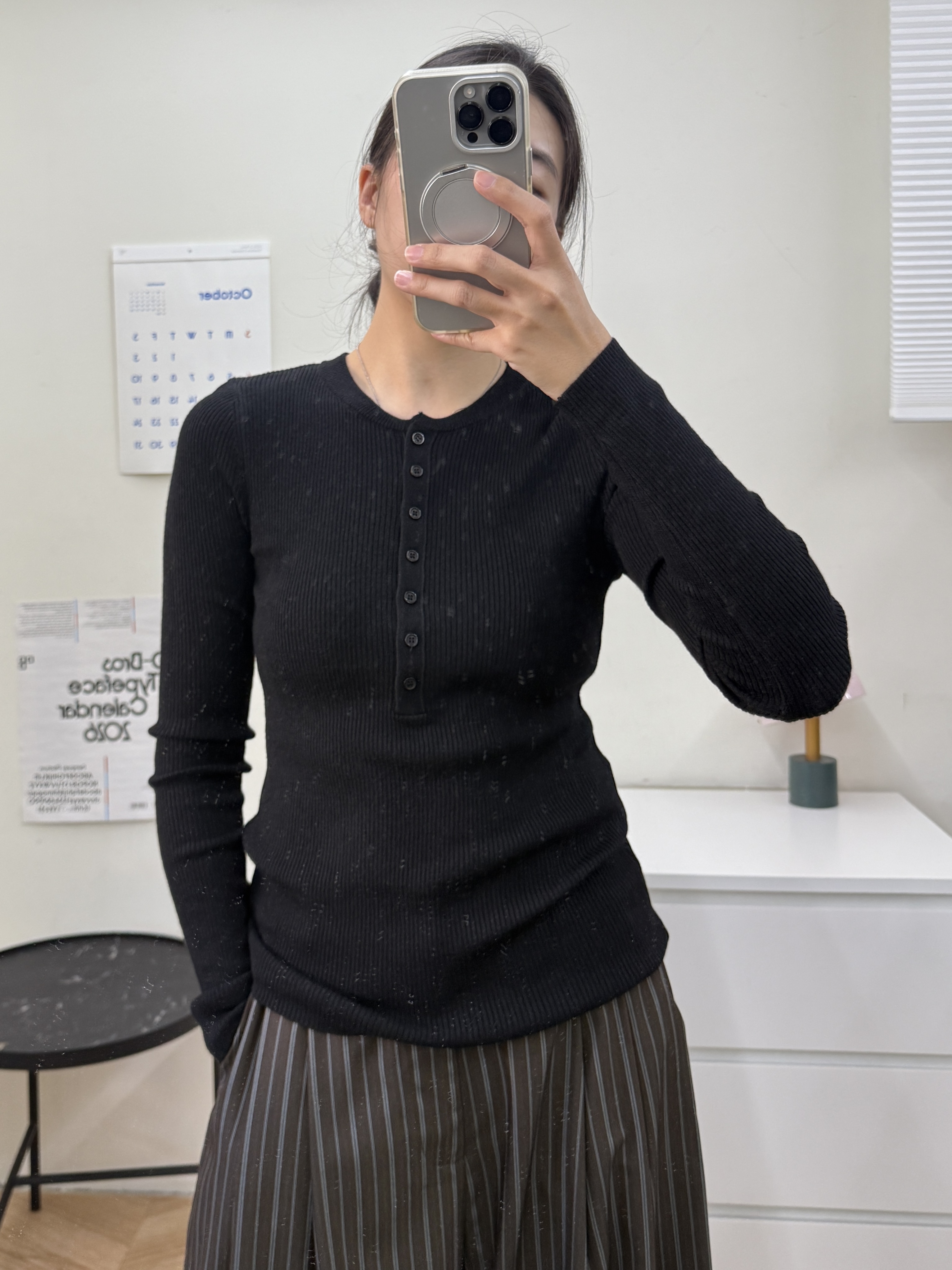 半排扣細坑條羊毛上衣*4色