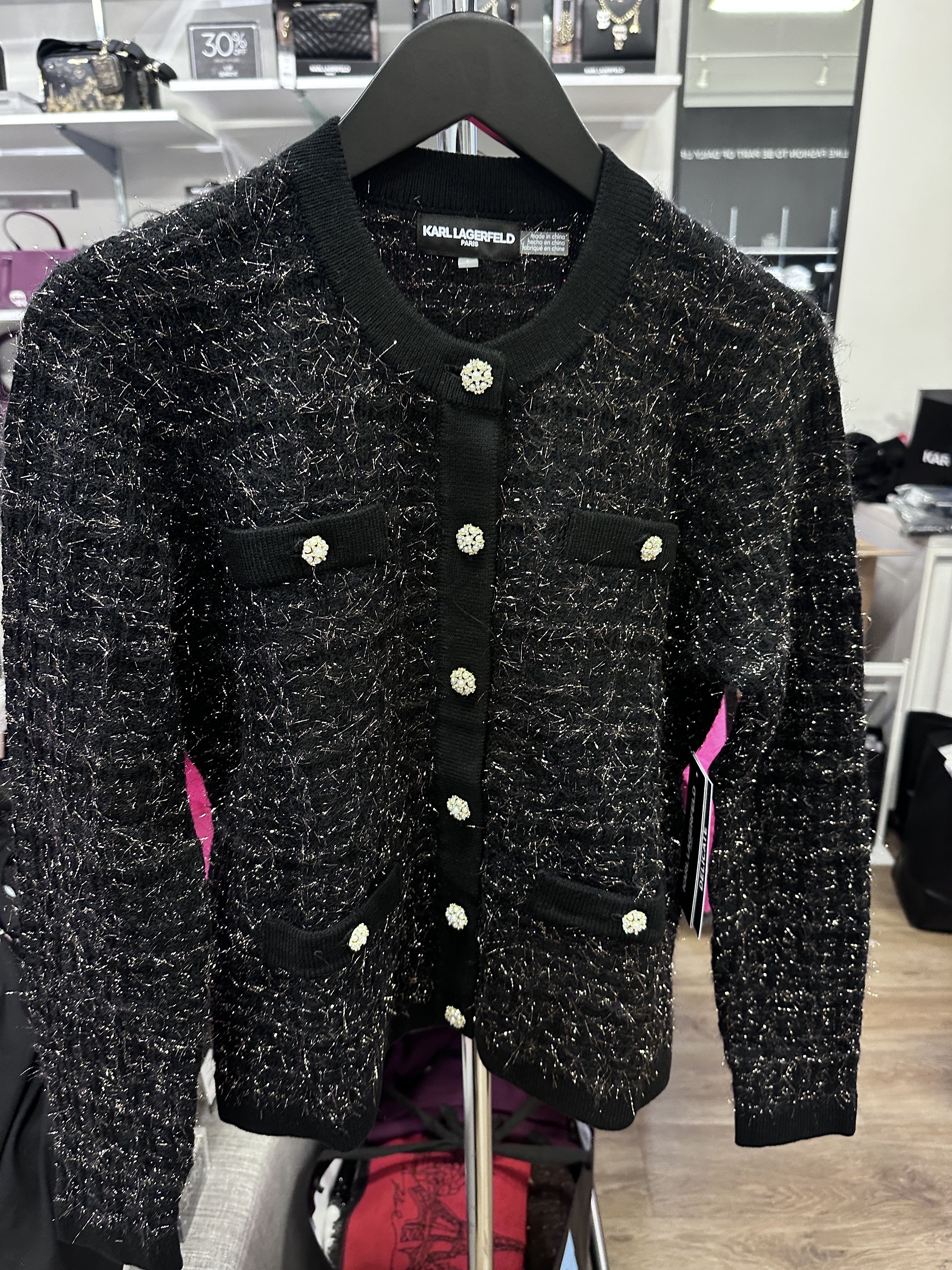WX44 KL 黑金色圓領扣鈕針織外套 Lady Cardigan