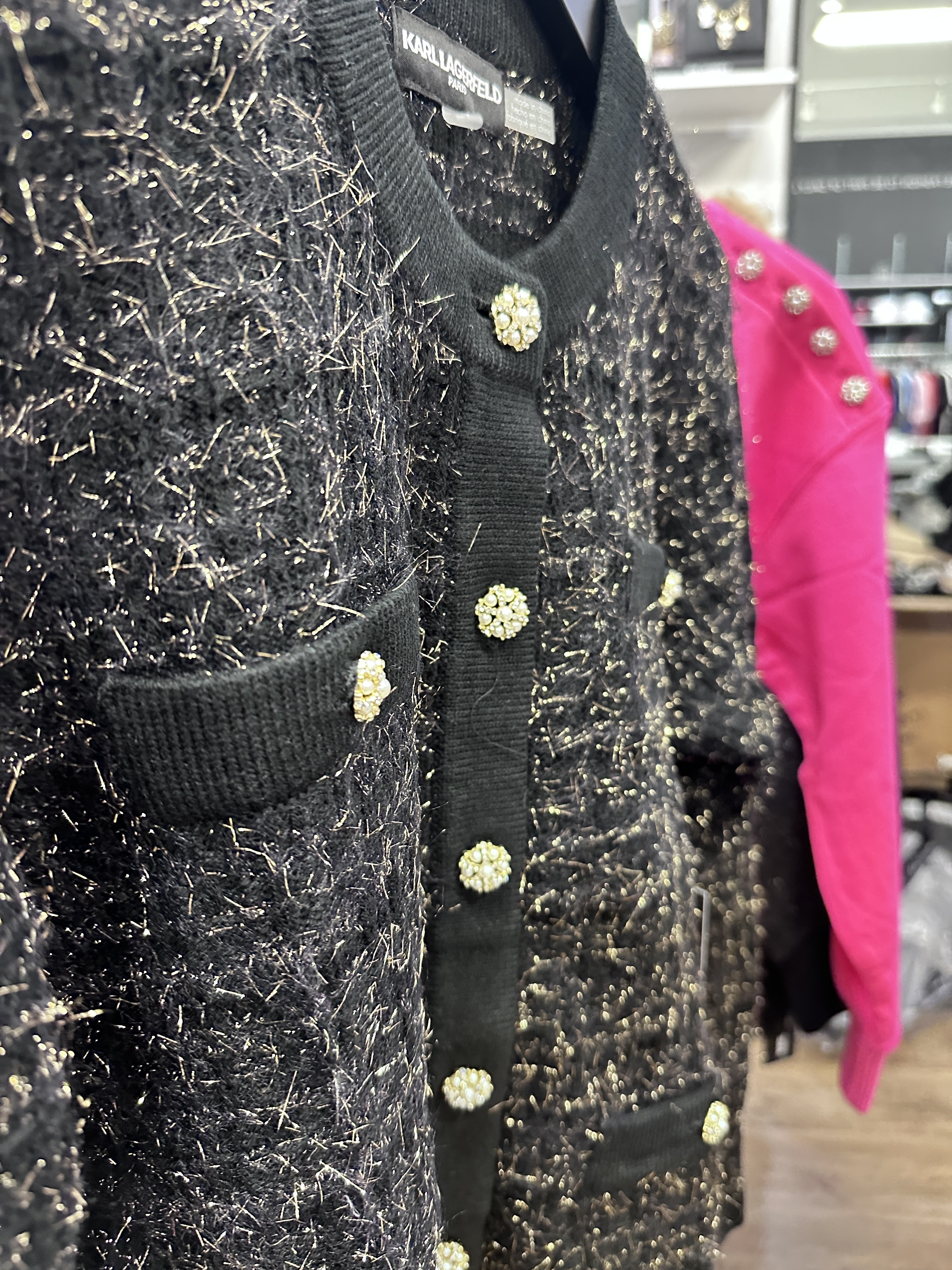 WX44 KL 黑金色圓領扣鈕針織外套 Lady Cardigan