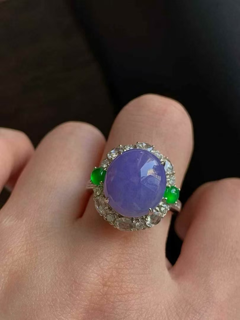 翡翠紫羅蘭蛋面戒指,天然翡翠A玉, 緬甸玉, Jade, Jadeite