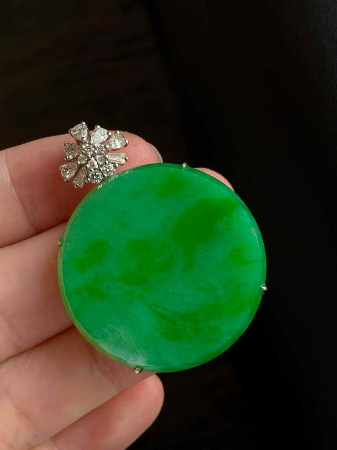 翡翠平錢吊墜 (28.7mm直徑),天然翡翠A玉, 緬甸玉, Jade, Jadeite